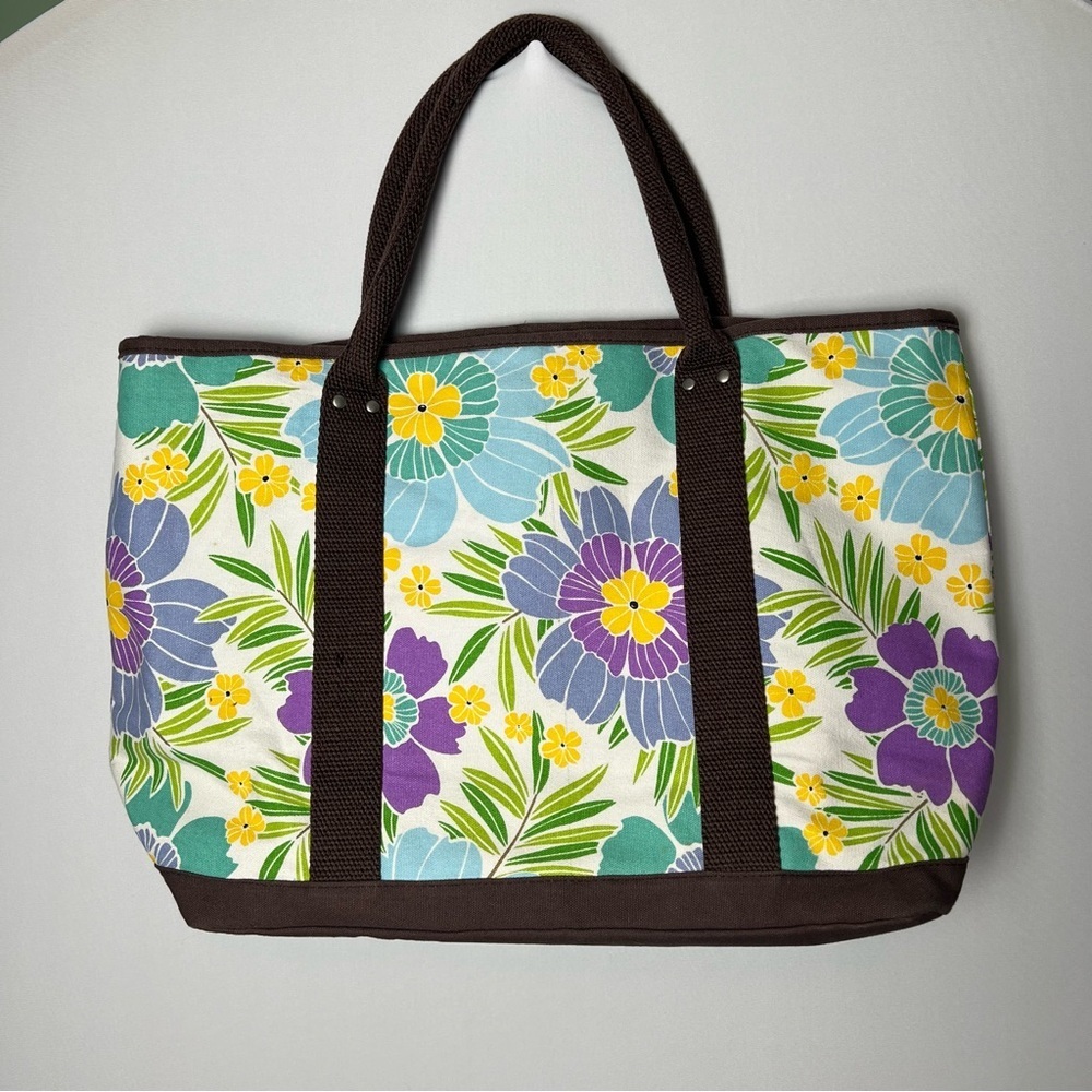 Pottery Barn Teen Multicolor Floral Fabric Tote Bag Pockets Farmers Market Bag